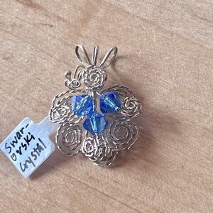 Vintage Sterling Silver 925 & Blue Swarovski Crystal Necklace Pendant